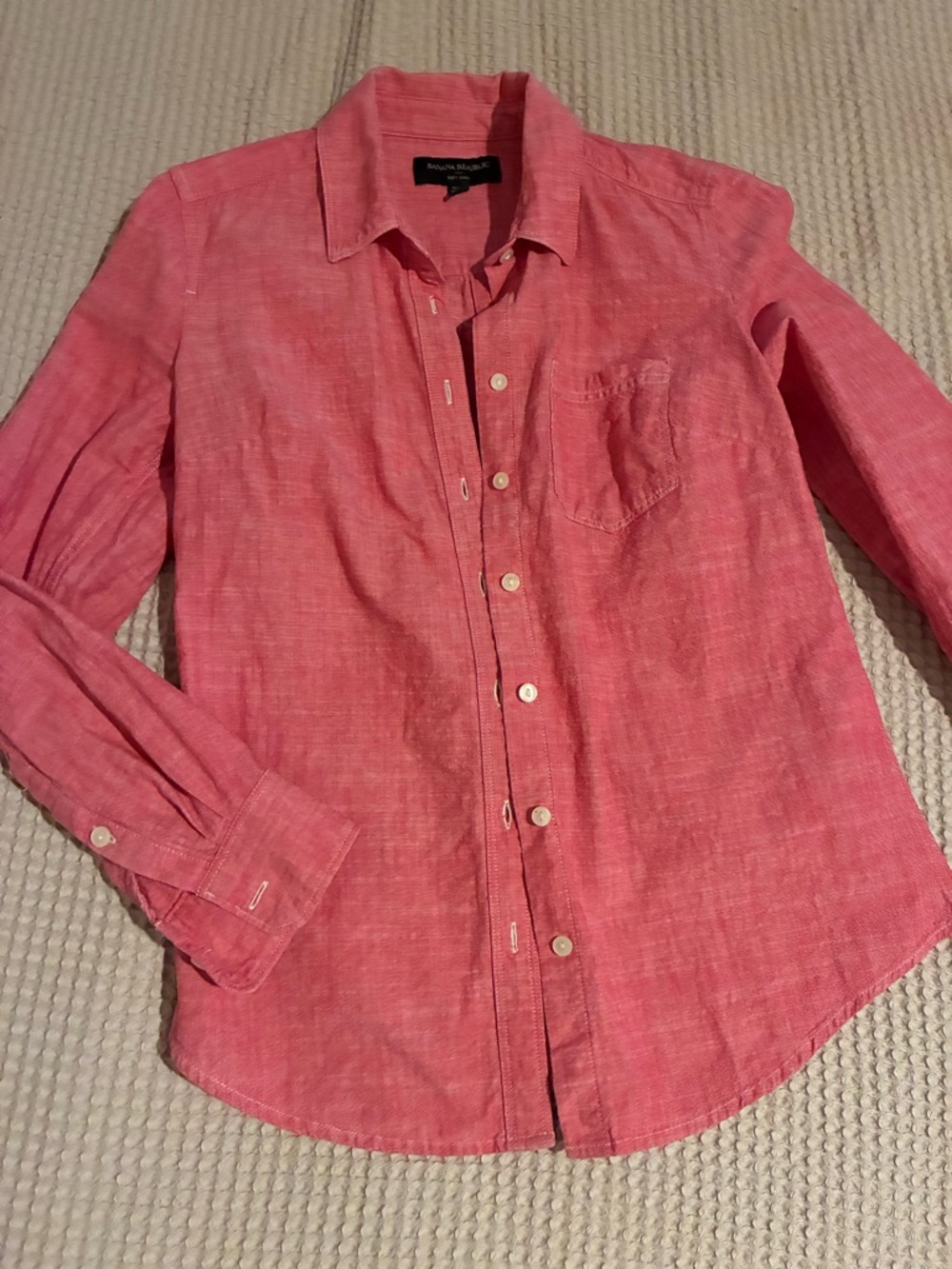 Banana Republic Red Cotton Linen Button-Up Shirt, PXS